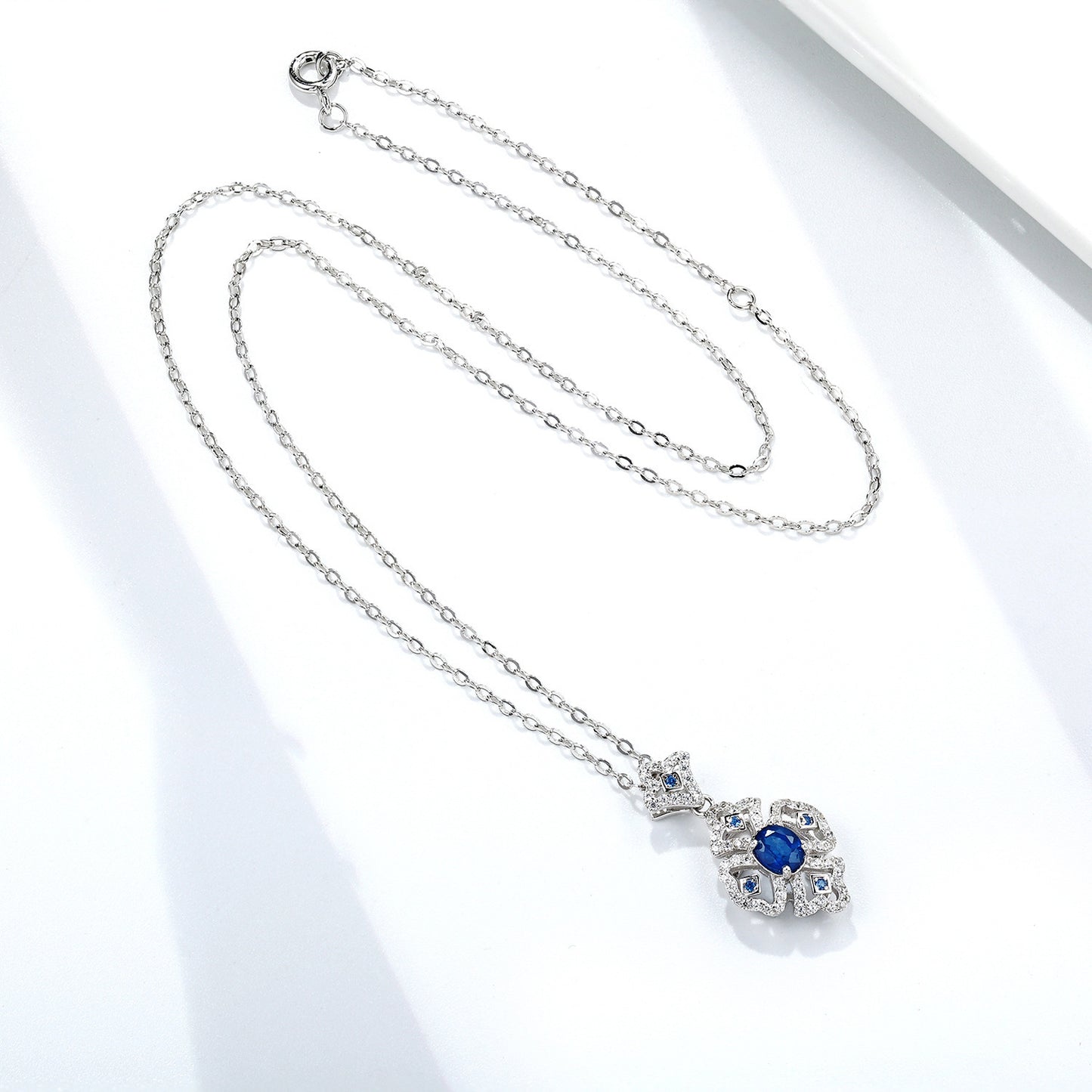 Noxypera 925 Silver Natural 0.55 Carats Sapphire Pendant Necklace
