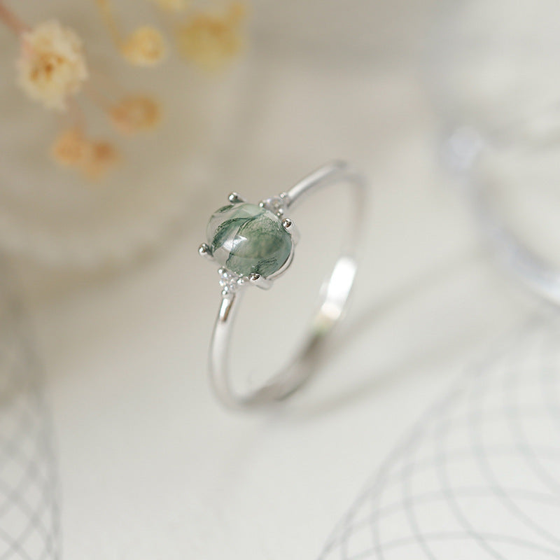 Noxypera S925 Silver Green Moss Agate Ring