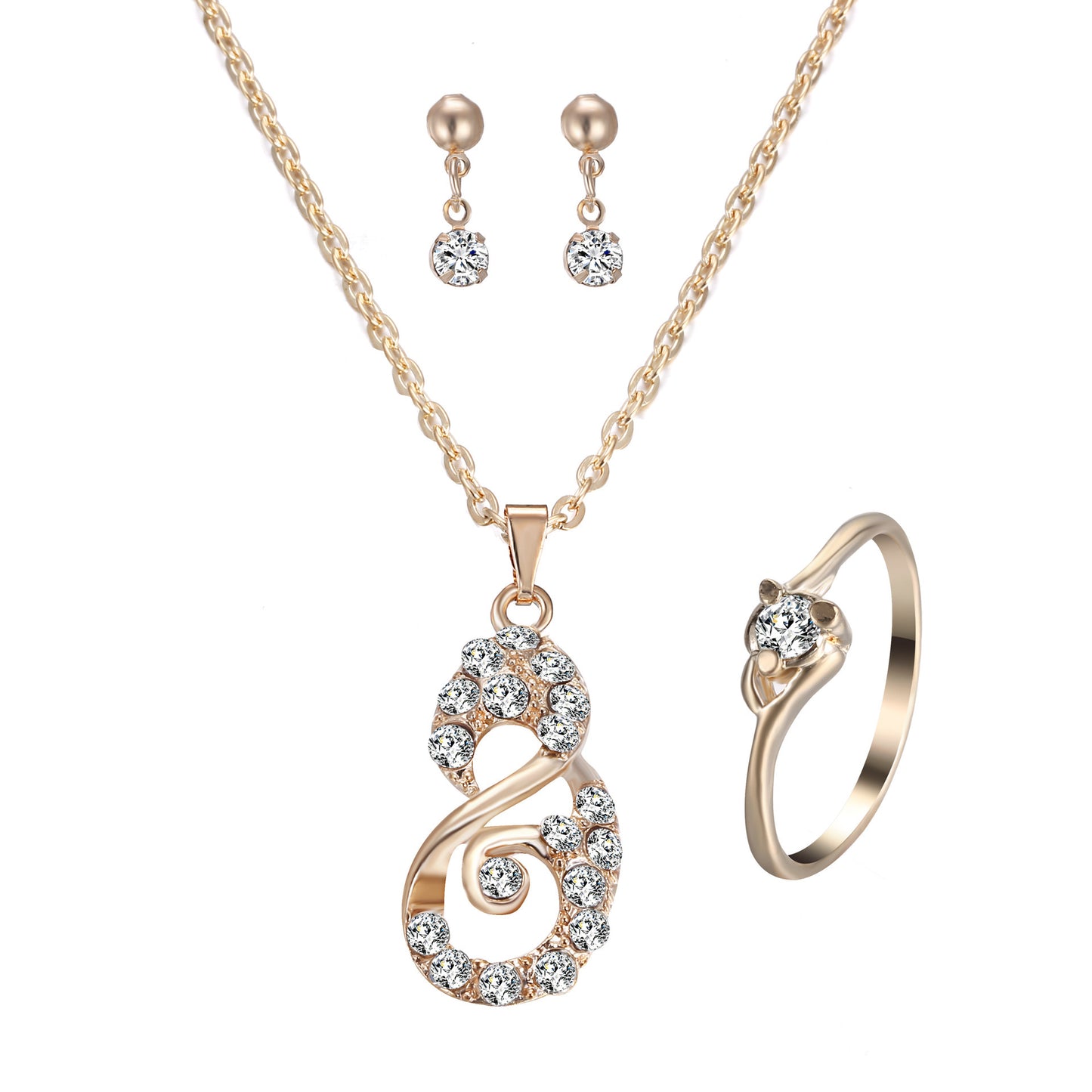 Noxypera Heart Pendant Rhinestone Jewelry Set