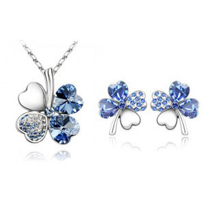 Noxypera Four-Leaf Crystal Necklace Earrings Set