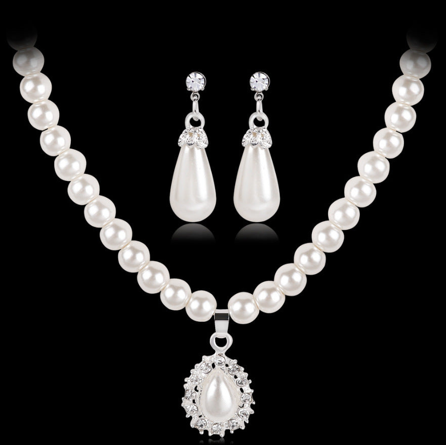 Noxypera Drop Pearl Necklace Earrings Set