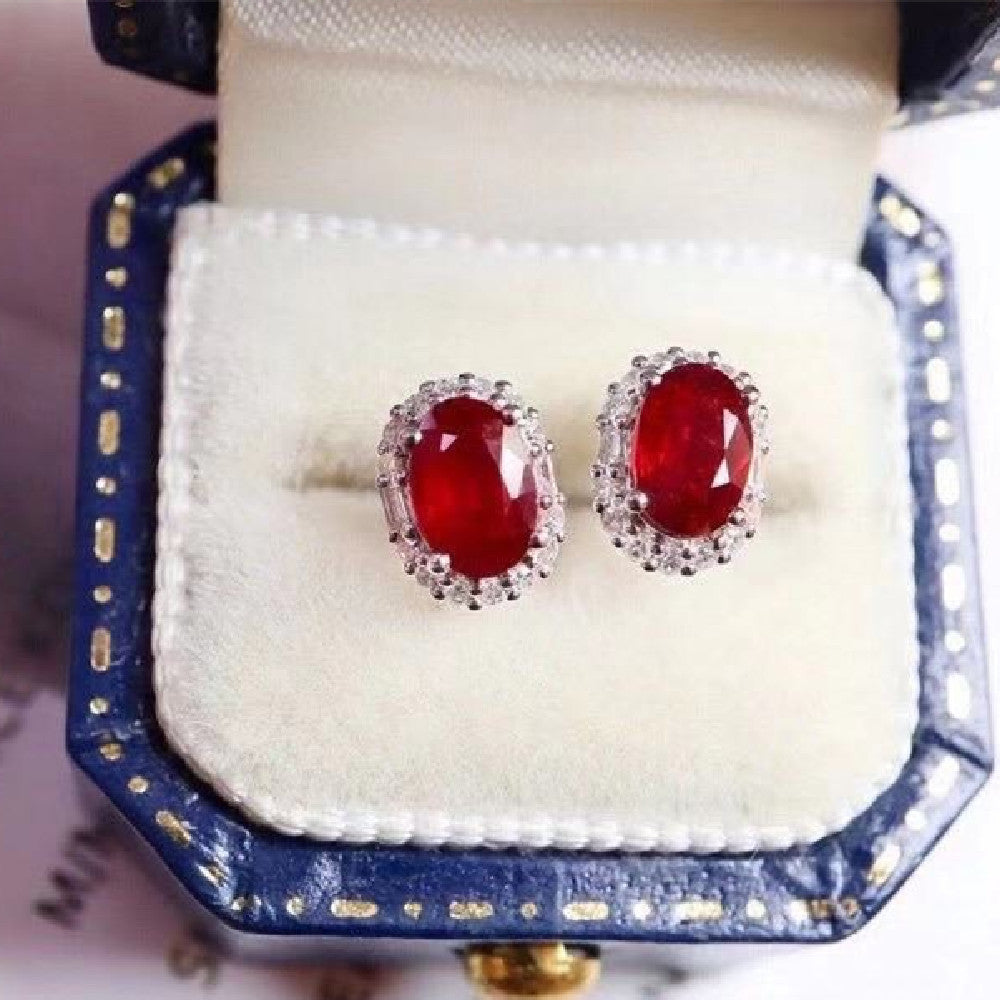 Noxypera S925 Silver Natural Ruby Stud Earrings