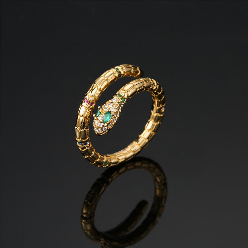 Noxypera Snake Shiny Cubic Zirconia Adjustable Ring