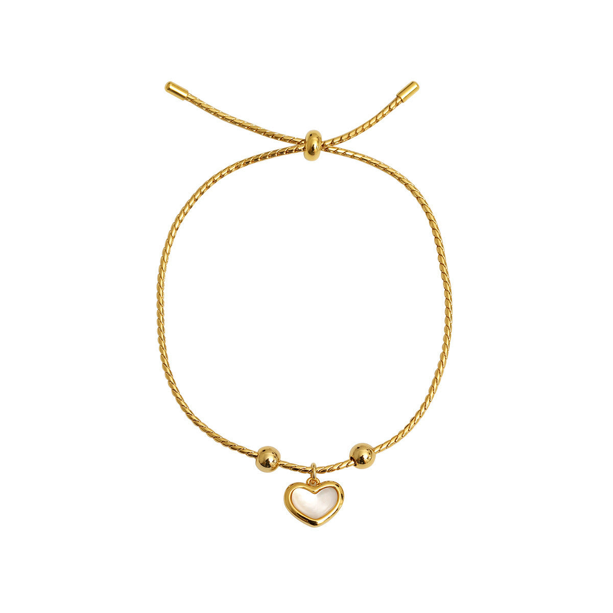 Noxypera Pullable Bead Adjustable Shell White Fritillary Peach Heart Love Bracelet Necklace Set