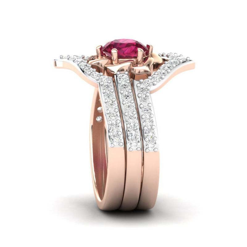 Noxypera Rose Gold Ruby Flower With Diamond Ring