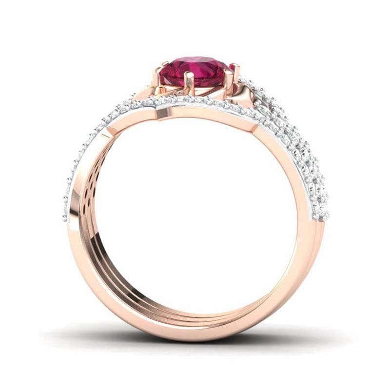 Noxypera Rose Gold Ruby Flower With Diamond Ring