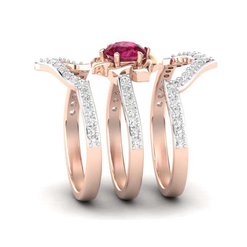 Noxypera Rose Gold Ruby Flower With Diamond Ring
