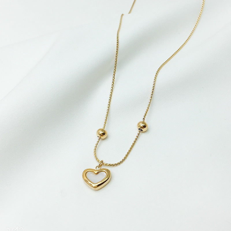 Noxypera Pullable Bead Adjustable Shell White Fritillary Peach Heart Love Bracelet Necklace Set