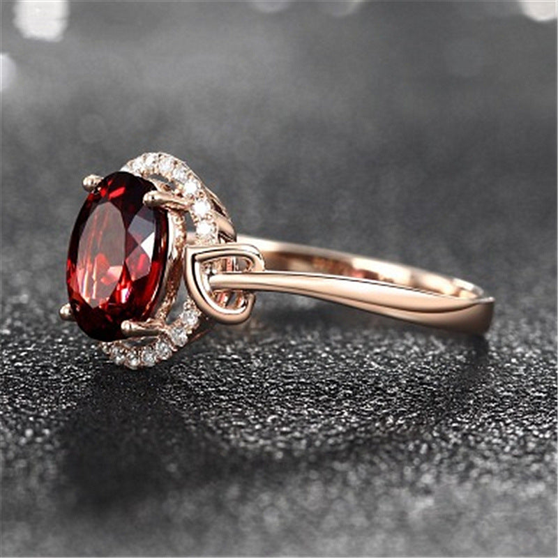 Noxypera 18k Rose Gold Plated Red Ruby Crystal Ring
