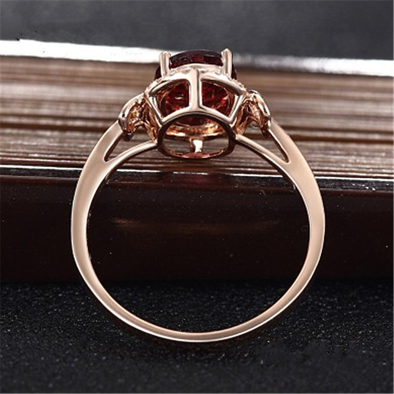 Noxypera 18k Rose Gold Plated Red Ruby Crystal Ring
