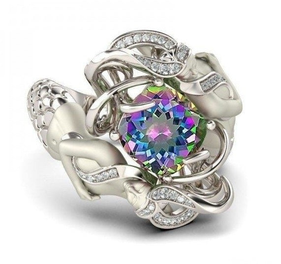Noxypera 925 Sterling Silver Mermaid Cushion-Cut Red Natural Ruby Gemstone Wedding Ring