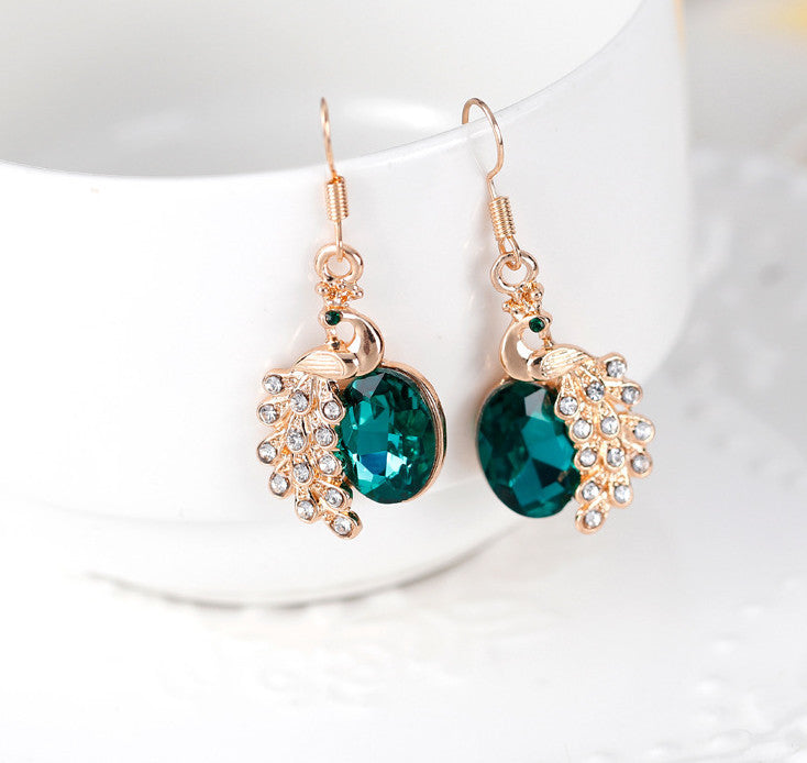 Noxypera Peacock Rhinestone Necklace Earrings