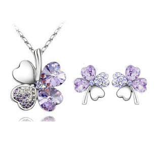 Noxypera Four-Leaf Crystal Necklace Earrings Set