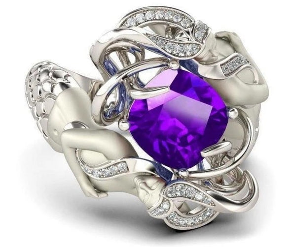 Noxypera 925 Sterling Silver Mermaid Cushion-Cut Red Natural Ruby Gemstone Wedding Ring