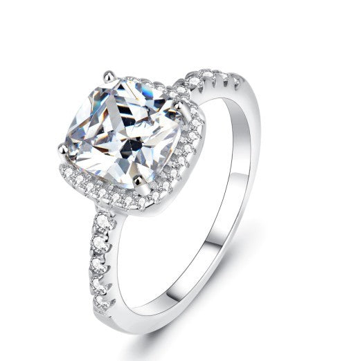 Noxypera 925 Sterling Silver Square Diamond Ring