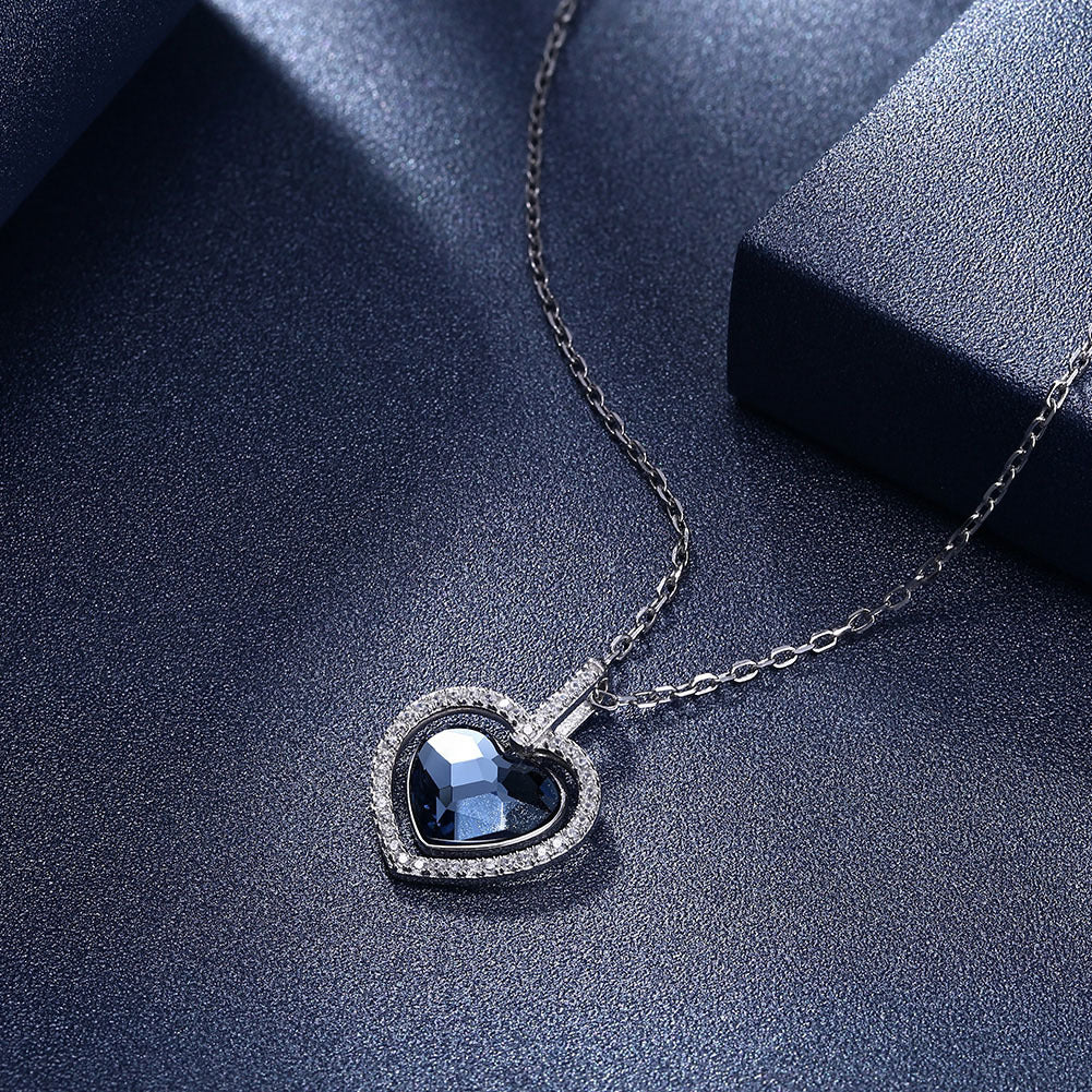 Noxypera S925 Sterling Silver Diamond Heart Crystal Necklace