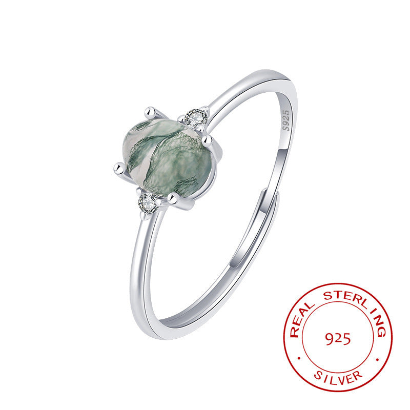 Noxypera S925 Silver Green Moss Agate Ring