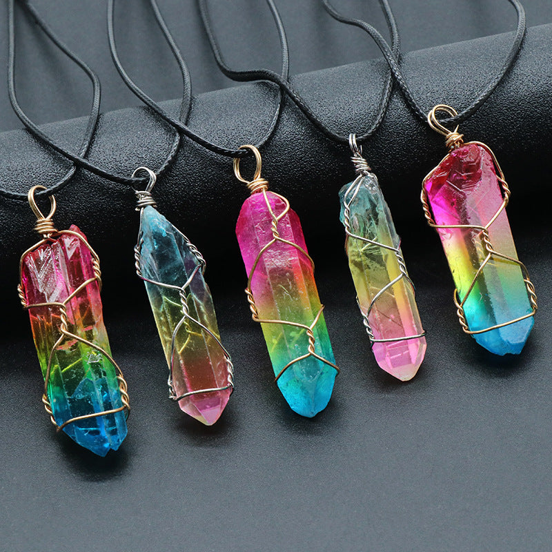 Noxypera Stone Crystal Pillar Tree Of Life Pendant Necklace