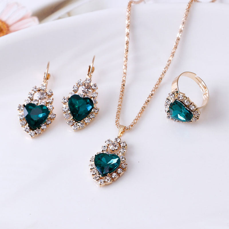 Noxypera Water Drop Rhinestone Necklace Earrings Ring Set