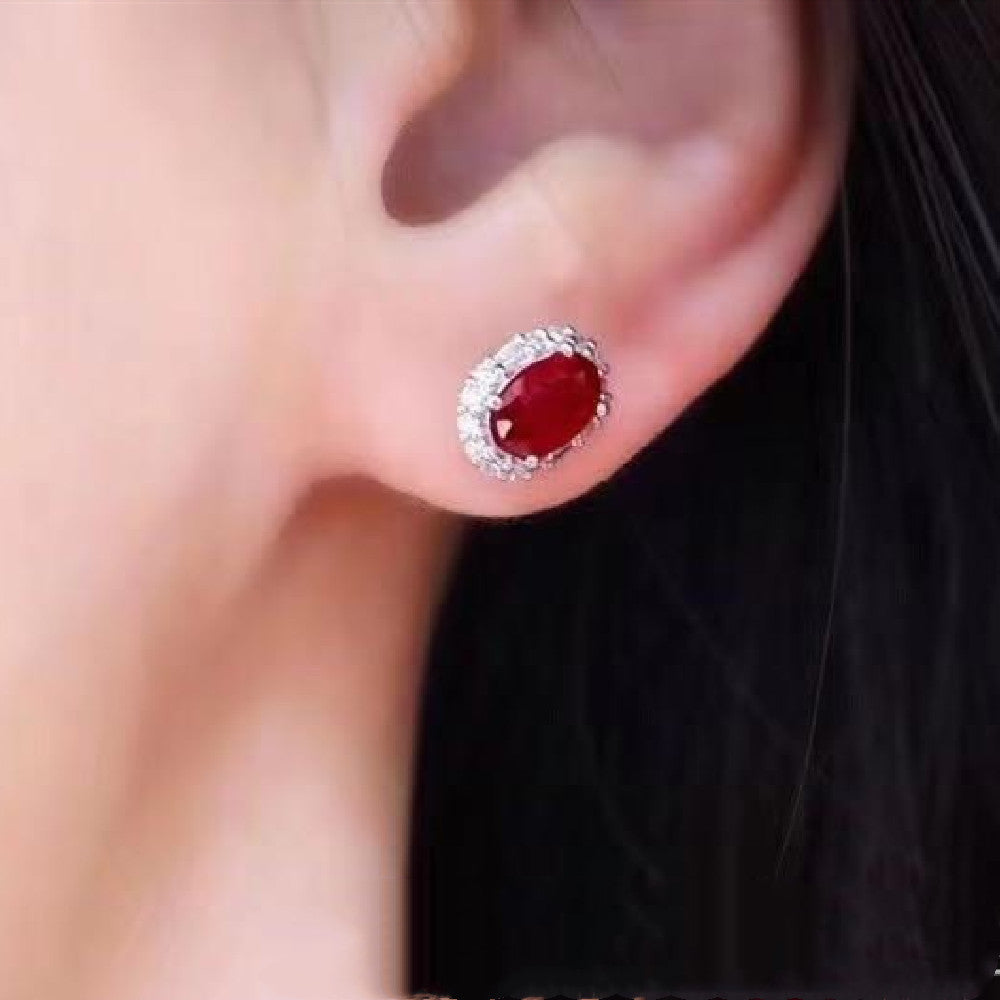 Noxypera S925 Silver Natural Ruby Stud Earrings
