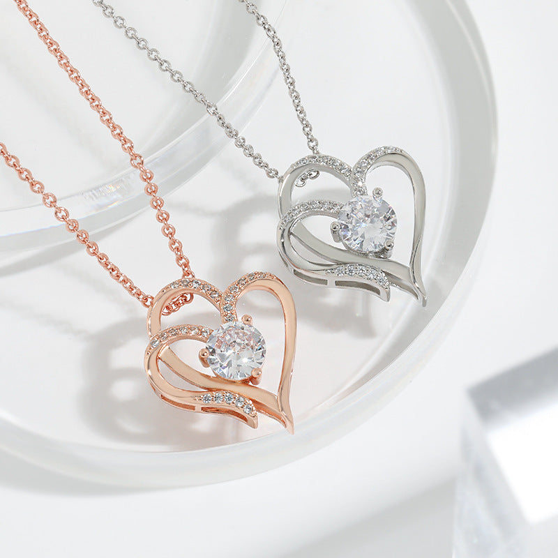 Noxypera Zircon Double Love Necklace With Rhinestones