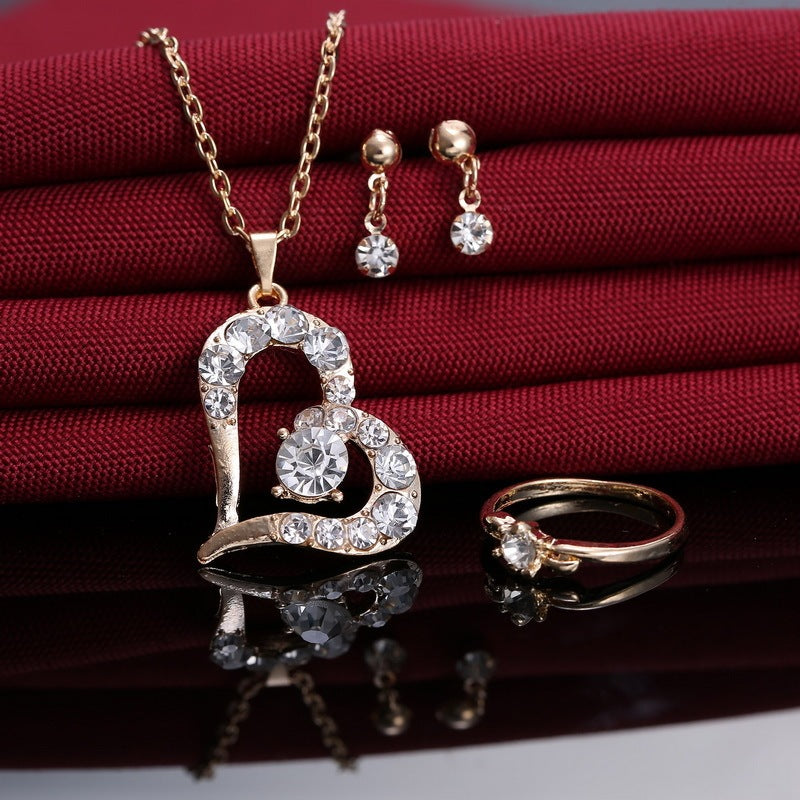 Noxypera Heart Pendant Rhinestone Jewelry Set
