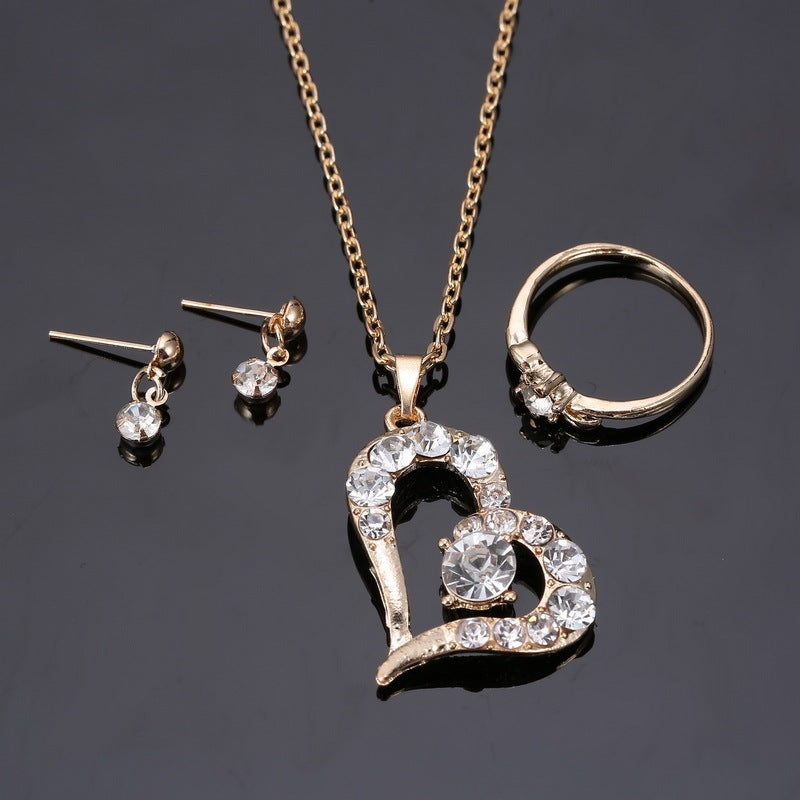 Noxypera Heart Pendant Rhinestone Jewelry Set
