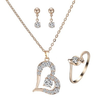 Noxypera Heart Pendant Rhinestone Jewelry Set