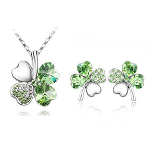 Noxypera Four-Leaf Crystal Necklace Earrings Set