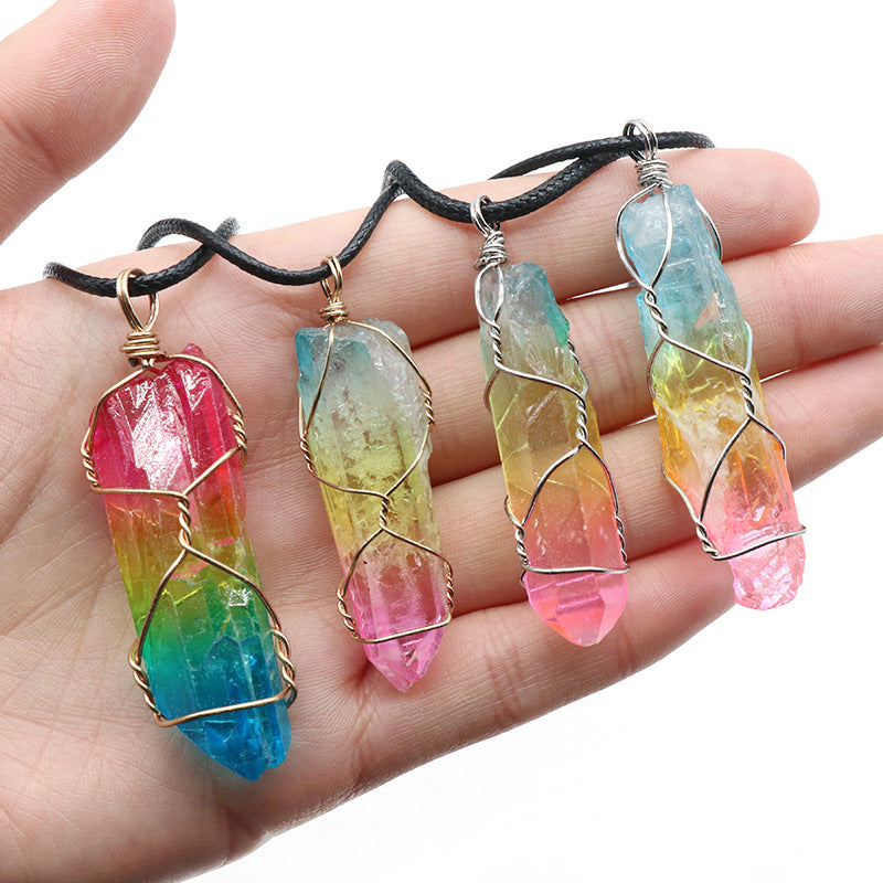 Noxypera Stone Crystal Pillar Tree Of Life Pendant Necklace