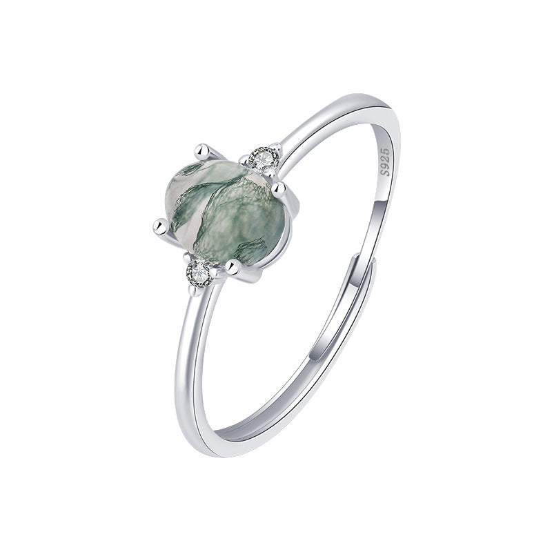 Noxypera S925 Silver Green Moss Agate Ring