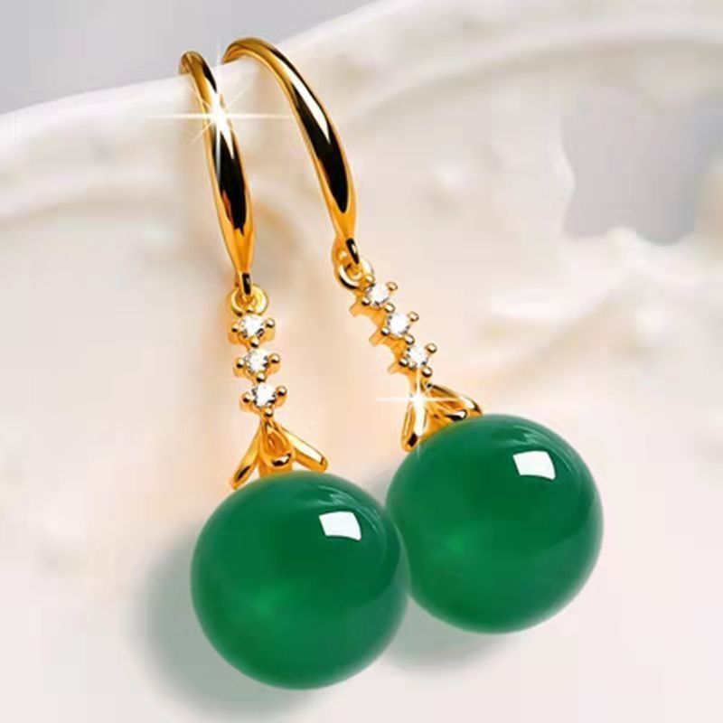 Noxypera Silvering Chalcedony Green Agate Earrings