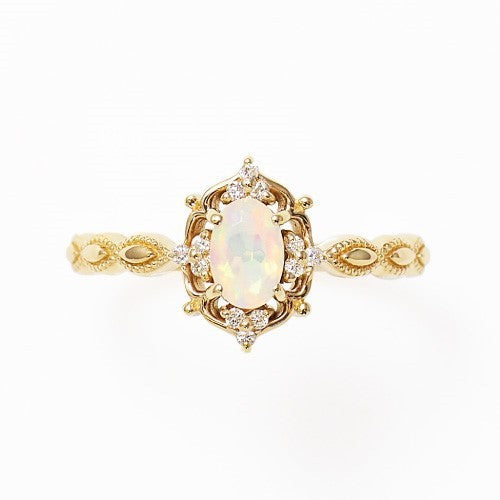 Noxypera 925 Sterling Silver 10K Gold Plated Opal Light Dan Shape Ring