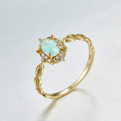 Noxypera 925 Sterling Silver 10K Gold Plated Opal Light Dan Shape Ring