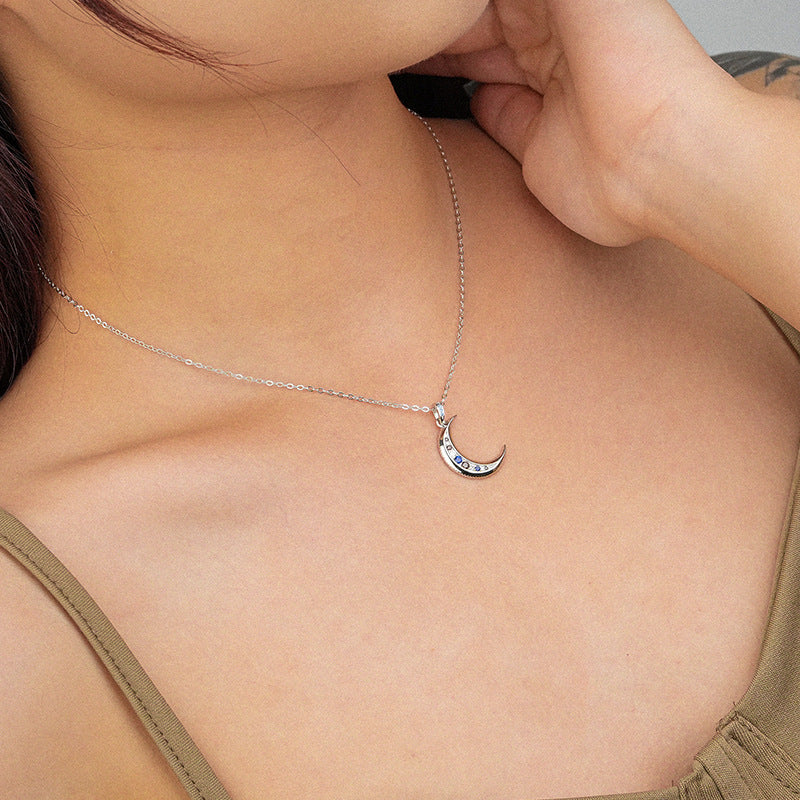Noxypera 925 Sterling Silver Moon Zircon Pendant Necklace