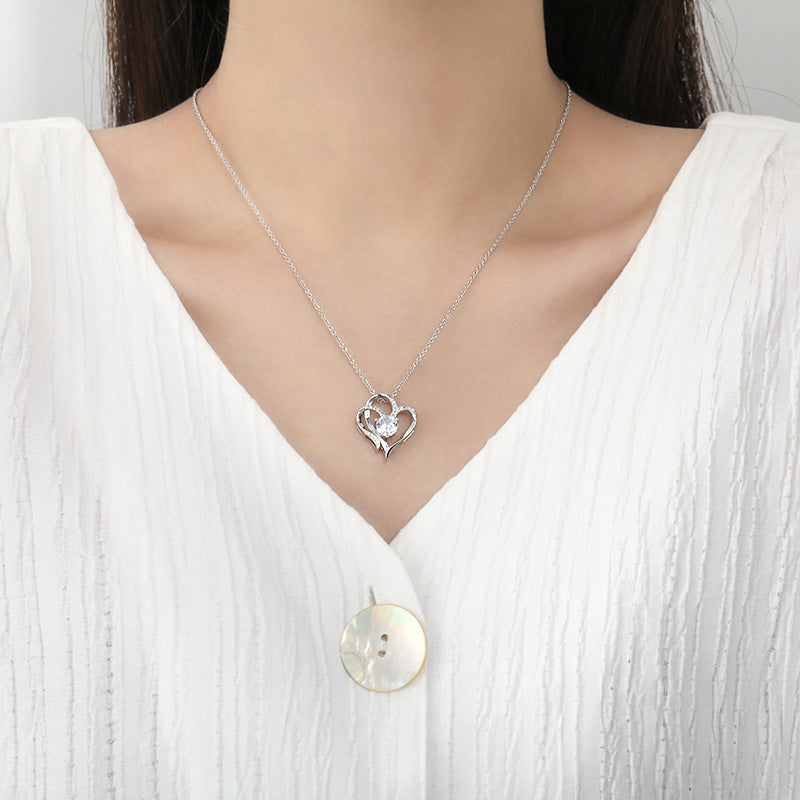 Noxypera Zircon Double Love Necklace With Rhinestones