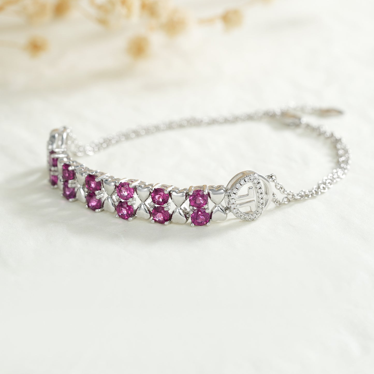 Noxypera S925 Sterling Silver Purple Garnet Bracelet Women