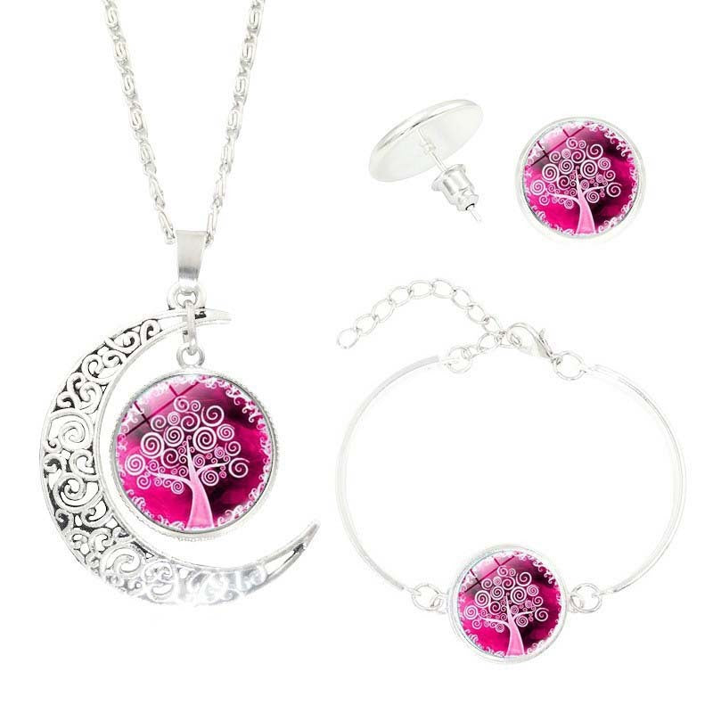 Noxypera Tree of Life Time Gemstone Earrings Necklace Set
