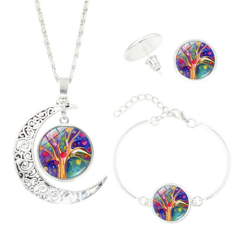 Noxypera Tree of Life Time Gemstone Earrings Necklace Set