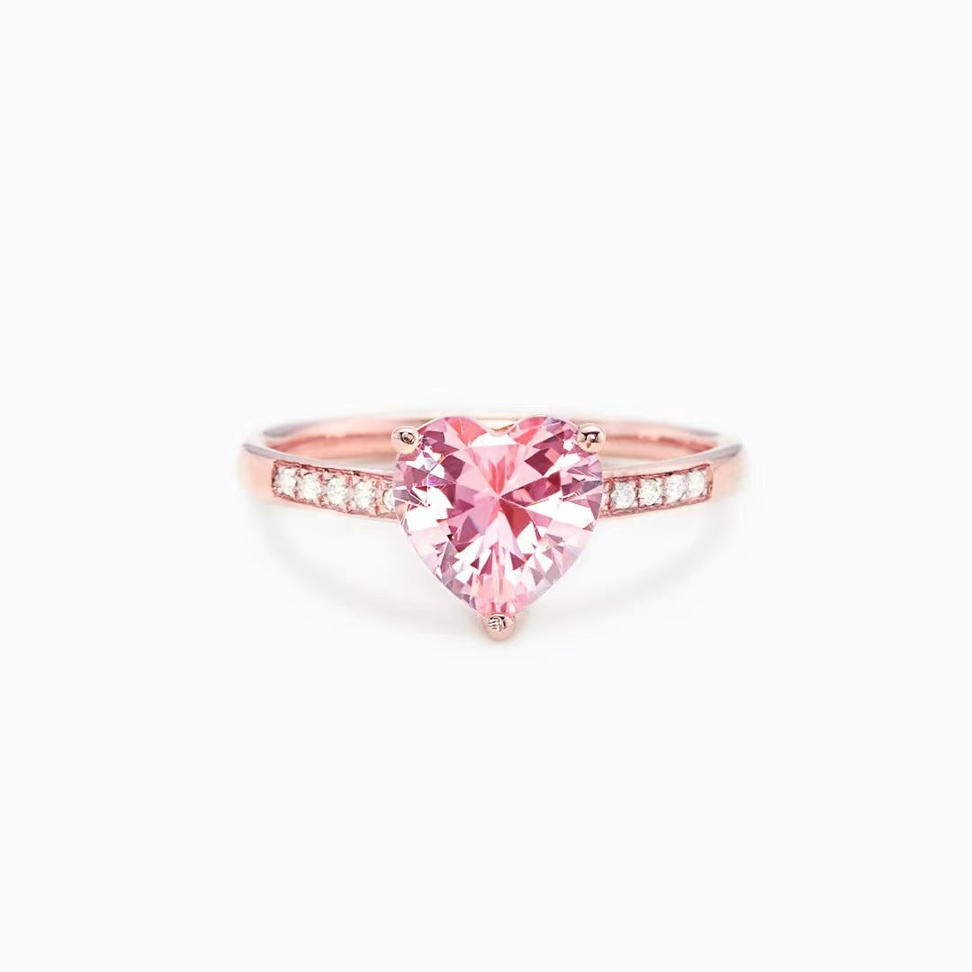 Noxypera S925 Sterling Silver Pink Heart Love Ring