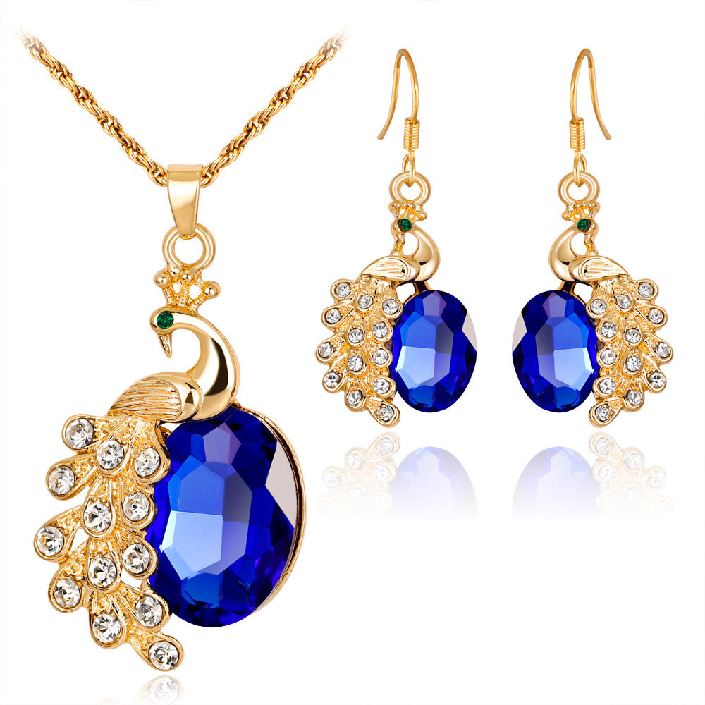 Noxypera Peacock Rhinestone Necklace Earrings