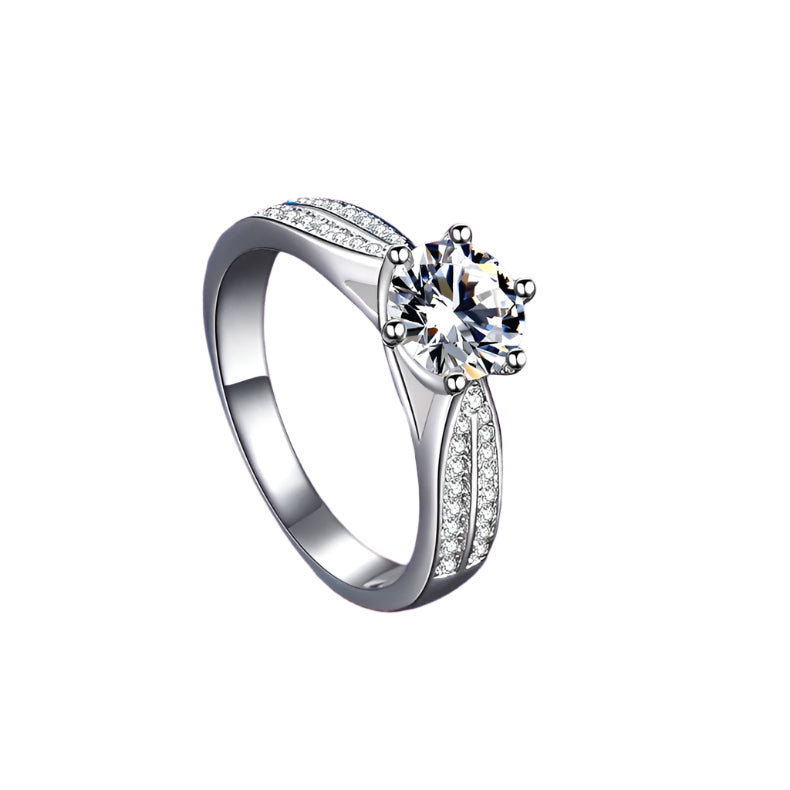 Noxypera 925 Silver D Color Mosang Stone Diamond Ring