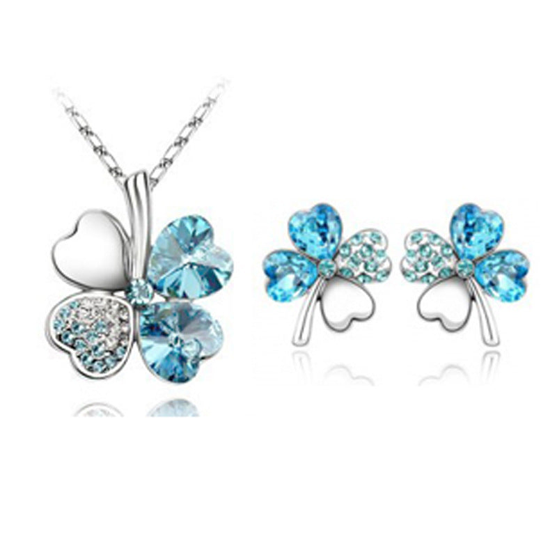 Noxypera Four-Leaf Crystal Necklace Earrings Set