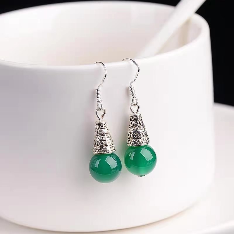Noxypera Silvering Chalcedony Green Agate Earrings