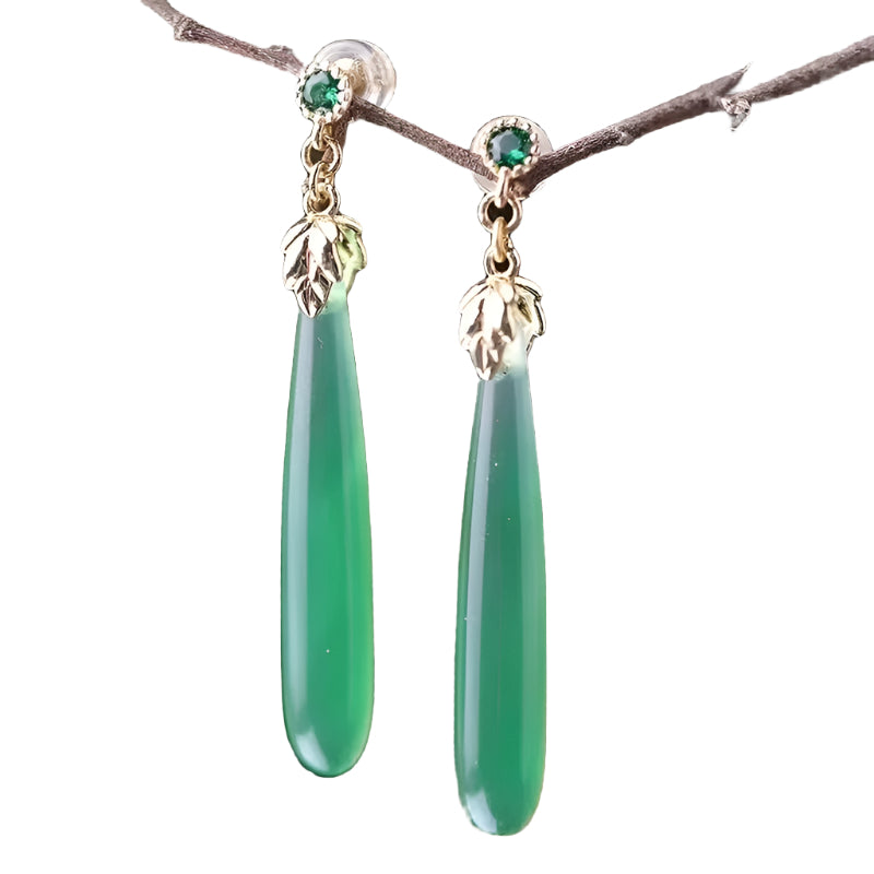 Noxypera Chalcedony Green Agate Stud Earrings