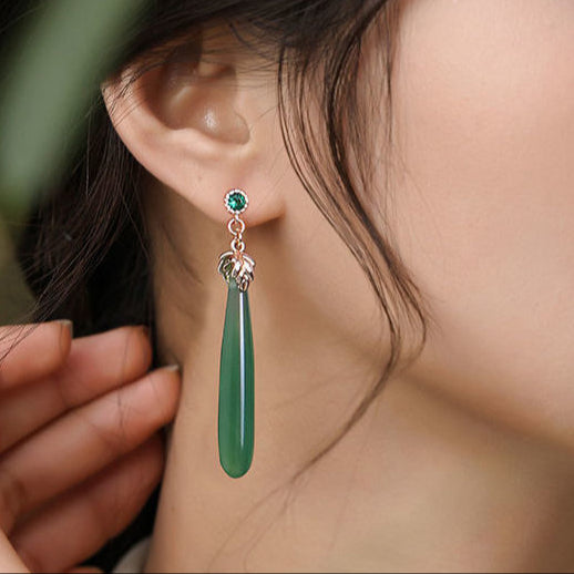 Noxypera Chalcedony Green Agate Stud Earrings