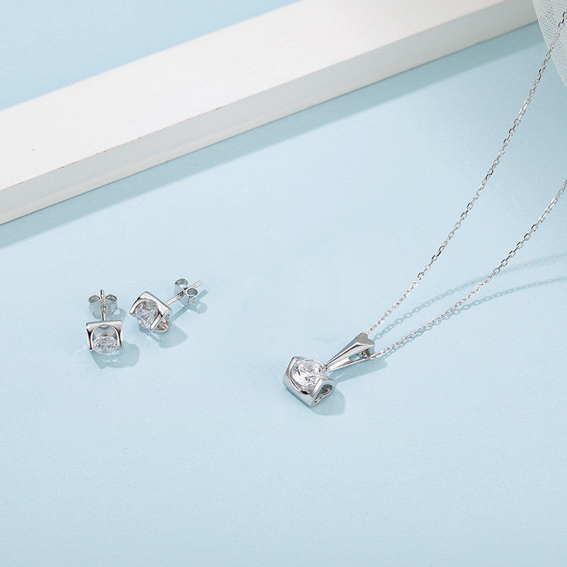 Noxypera 925 Sterling Silver Inlaid Moissanite Stud Necklace Earrings Set