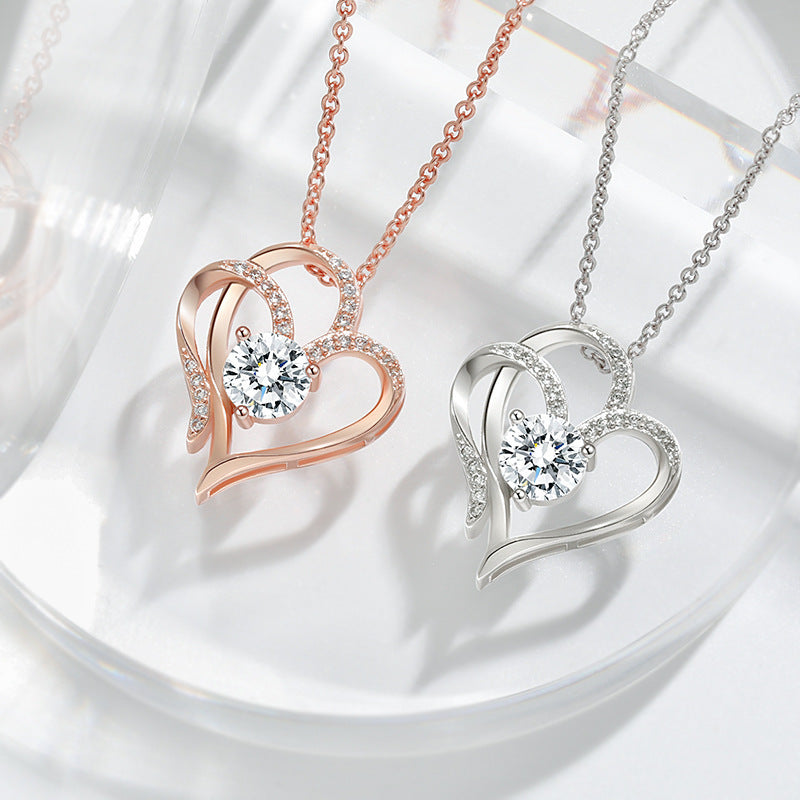 Noxypera Zircon Double Love Necklace With Rhinestones