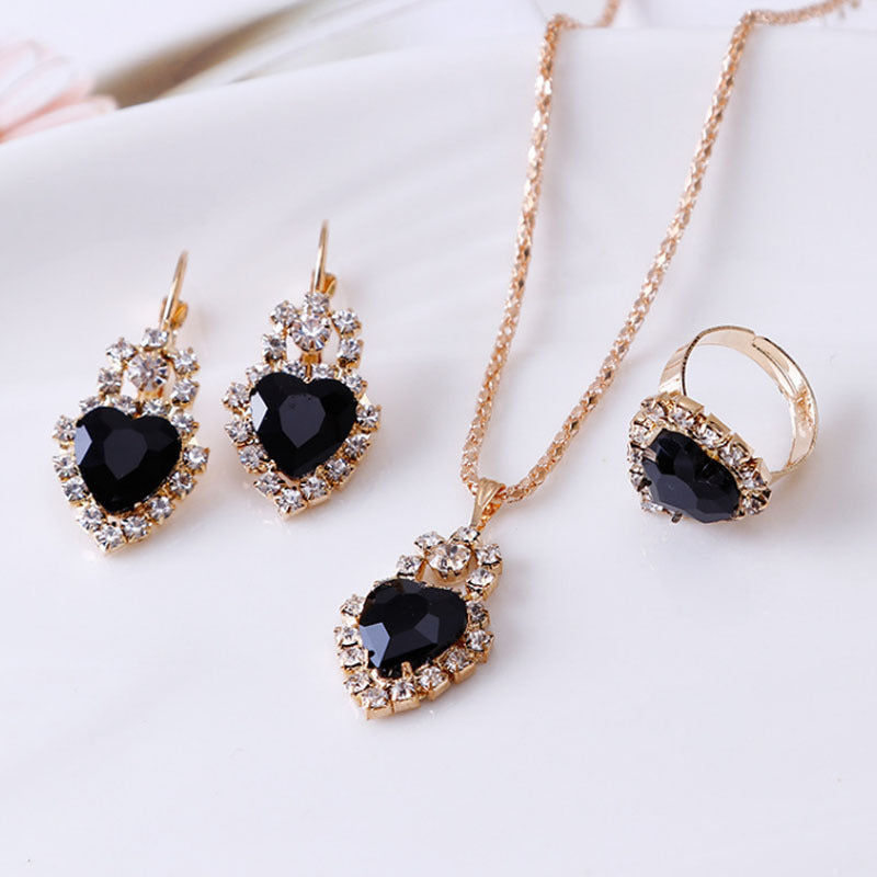 Noxypera Water Drop Rhinestone Necklace Earrings Ring Set