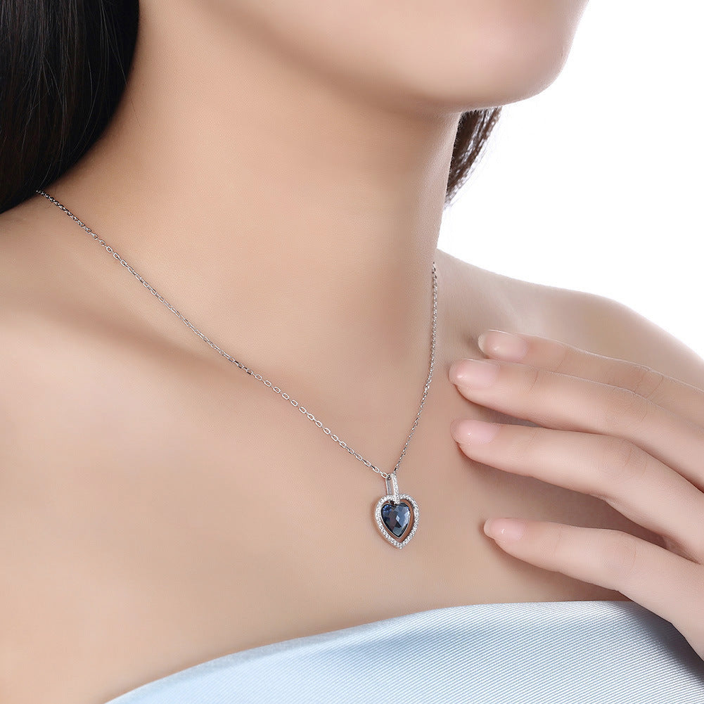 Noxypera S925 Sterling Silver Diamond Heart Crystal Necklace